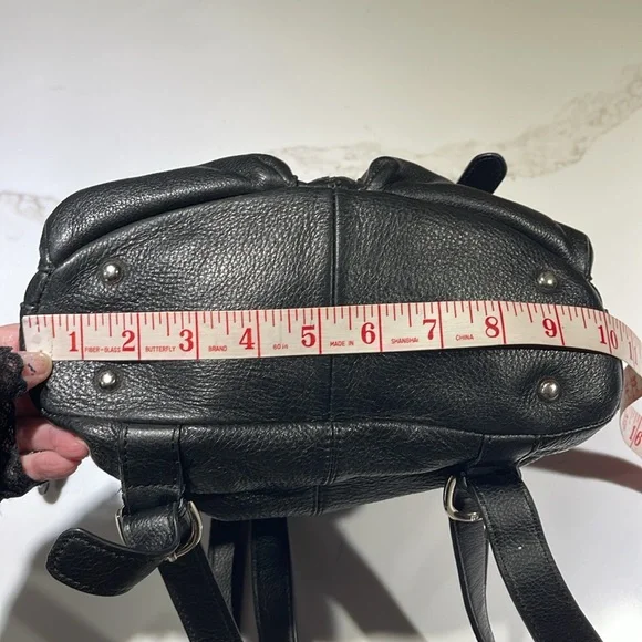 PELLE STUDIO Pebble Leather Backpack Sling Bag, Black, Leopard fabric interior - Picture 9 of 15